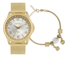 Kit Relógio Feminino Dourado Condor Co2035nnp/k4k