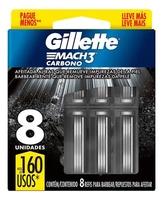 Refil Gillette Mach3 Carbono com 8 unidades