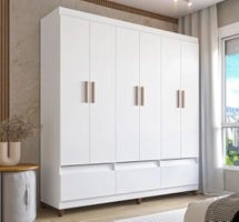 Guarda Roupa Bartira Ilhéus Com Cabideiro 6 Portas 3 Gavetas e 180cm Largura 