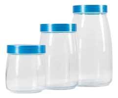Kit 3 Potes de Vidro Mandacaru Azul (800ml, 1.2L, 2L) - Nadir