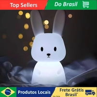 [R$11,75 Moedas/BR] Luminária Coelho Fofo, Abajur Silicone, Led , Touch Recarregável