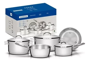 Jogo de Panelas Solar Tramontina Indução 5 Peças Aço Inox