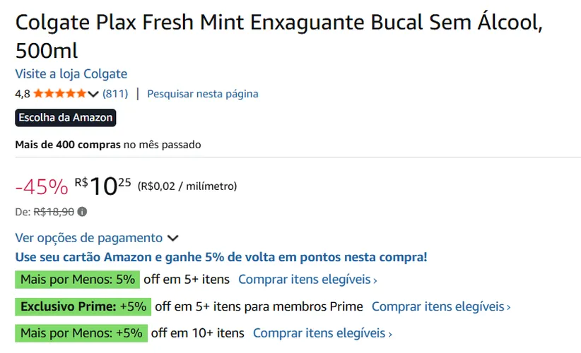 Por R$ 10,25: [REC] Enxaguante Bucal Colgate Plax Fresh Mint 500ml ...