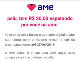 [Novas Contas] Ganhe R$20 se Cadastrando no Ame