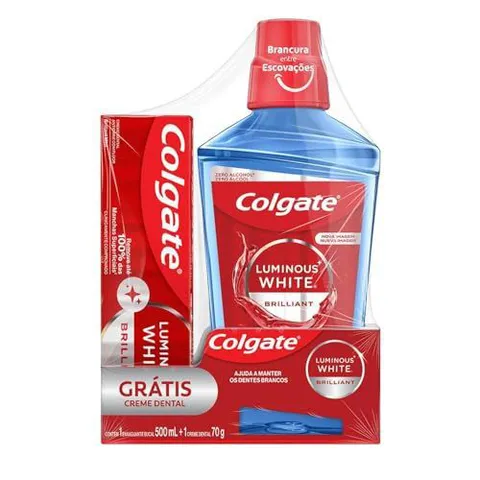 Kit Colgate Luminous White: Enxaguante 500ml + Creme Dental 70g