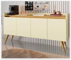 Aparador Buffet Sala Gold 4 Portas com Pés de Madeira Maciça