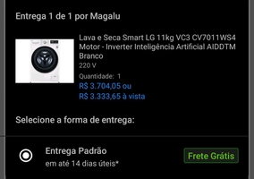 Lava e Seca LG 11kg VC3 Branca (Clube Ouro) | R$3334