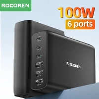 Carregador GaN 100W USB-C PD Carga Rápida Rocoren Estação de Mesa