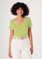 Blusa Básica Feminina Em Algodão Com Decote V - Verde