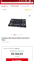 Cooktop à Gás 5 Bocas Philco Cook Chef 5 - R$360,04