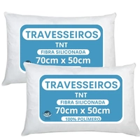Kit 2 Travesseiros Alto Firme Antialergico 50x70cm extra macio tecido TNT fibra 100% siliconada