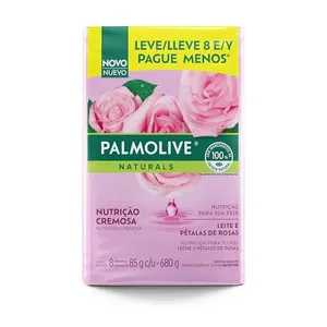 Palmolive, Naturals Leite e Pétalas de Rosa, Sabonete em Barra, 8x85g