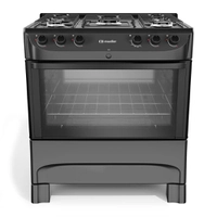 Fogão Mueller preto fosco 5 Bocas com mesa esmaltada e acendimento automático - MFI5BC