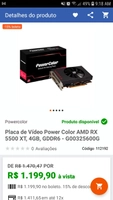 Placa de Vídeo Power Color AMD RX 5500 XT, 4GB, GDDR6 | R$1.140
