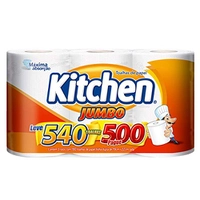 [ Rec ] Papel Toalha Kitchen Jumbo Folha Dupla - Pack com 3 rolos de 180 unidades de 19x22 cm cada