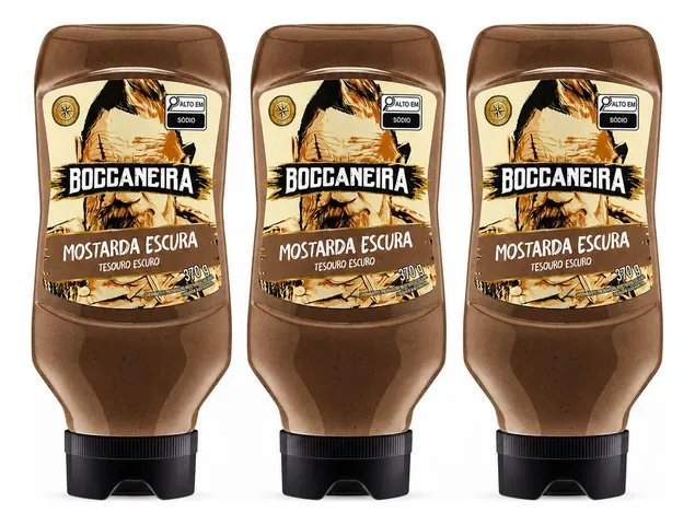 Kit 3 Mostardas Escuras Boccaneira Bisnaga De 370g