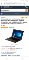 Notebook Legacy com licença perpétua Microsoft Office R$734