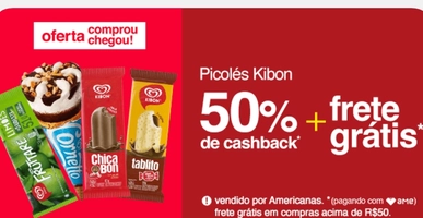 Aproveite 50% de Cashback em Picolés Kibon