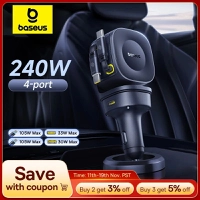 Carregador Veicular 240W 4 Portas com Cabo Retrátil Baseus