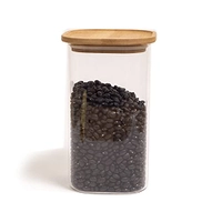 Pote Hermético de Vidro com Tampa de Bambu Quadrado Empilhável 1400ml - Oikos