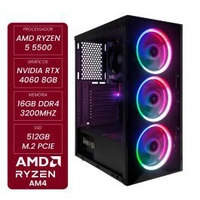 PC Gamer Ryzen 5 5500 + RTX 4060 8GB, 16GB DDR4, SSD NVMe 512GB – CertoX STREAM AMD