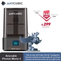 [Moedas,APP] Impressora 3D ANYCUBIC Photon Mono 4, Mesa com 153x87x165mm e Tela LCD de 7 Polegadas