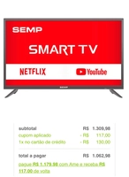 Smart TV LED 39" Semp TCL L39S3900 Full HD com Conversor Digital 2 HDMI 1 por R$ 1063