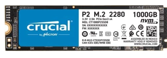 Crucial P2 1TB 3D NAND NVMe PCIe M.2 SSD até 2400MB/s - CT1000P2SSD8