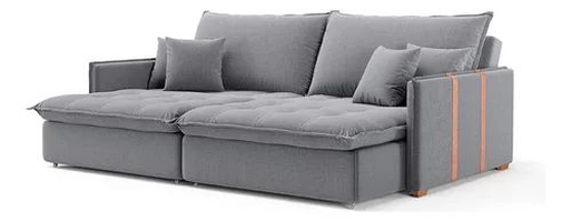 Sofá Retrátil 3 Lugares Linho Cinza