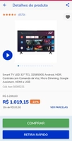 [APP] Smart TV LED 32" TCL 32S6500S Android HDR | R$1019