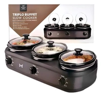 Triplo Buffet Black Glass Rechaud Elétrico Preto -