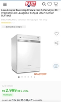 Lava-Louças Brastemp Branca com 14 Serviços, 06 Programas de Lavagem e Função Smart Sensor - R$2999