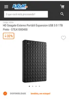 HD Seagate Externo Portátil Expansion USB 3.0 1TB Preto | R$ 300