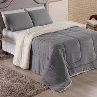 Coberdrom Casal Queen Size Cobertor Edredom Pele Carneiro Cor Cinza