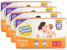 Kit Fraldas Pom Pom Protek Proteção de Mãe Tam. M - 46 Unidades Cada 4 Pacotes | R$90
