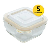 Conjunto 5 Potes de Vidro Quadrado 320ml Casa do Chef