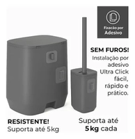 Kit Banheiro Lixeira e Escova sem Furo Cinza Escuro