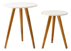 Kit 2 Mesas de Canto Decorativas Branco/Preto