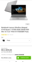 Notebook Lenovo Ultrafino ideapad S145 Ryzen 7-3700U 8GB 256GB SSD | R$2899