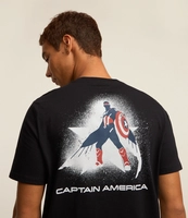 Camiseta Regular em Algodão com Estampa Capitão América Preto