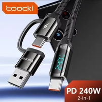 [Taxas Inclusas/R$2 Moedas App] Cabo 2 em 1 Toocki 240w PD 3.1 Com Display