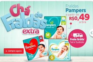 Chá de Fraldas Extra Fraldas pampers a partir de 0.49 a tira, Frete grátis para a região Sul e Sudeste.