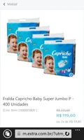 Fralda Capricho por R$ 0,30 centavos a tira.