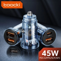 [APP/R$4,81 Moedas] Toocki Carregador de Carro 45W Usb C Qc 4.0 pd3.0 45w Tipo C Carregador Rápido de Telefone