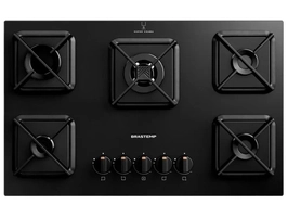 [Com Cashback Pelando R$599] Fogão Cooktop 5 Bocas Gás GLP Preto Bivolt Brastemp
