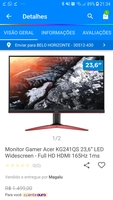 Monitor Acer 165Hz, 0.5ms (CUPOM+CLIENTE OURO) | R$1203