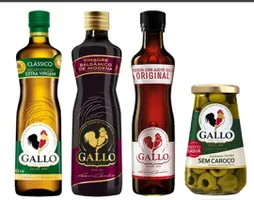 (CLIENTE OURO) Kit Gallo Azeite de Oliva 500ml + Molho de Pimenta - 50ml + Vinagre Balsâmico 250ml + Azeitona 150g | R$ 47