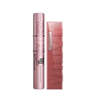 Kit Maybelline 01 Máscara de cílios lavável Sky High + Batom Líquido SupersStay Vinyl Ink  Cheeky