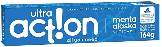 Creme Dental Ultra Action Menta Alaska - 98% ecológico - 164g | R$3,77