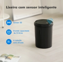 [App/BR R$64 Moedas] Lixeira Inteligente 12L, Carregamento a Bateria, Sensor Automático